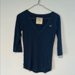 Hollister Blue Fitted Blouse with 3/4 Sleeves